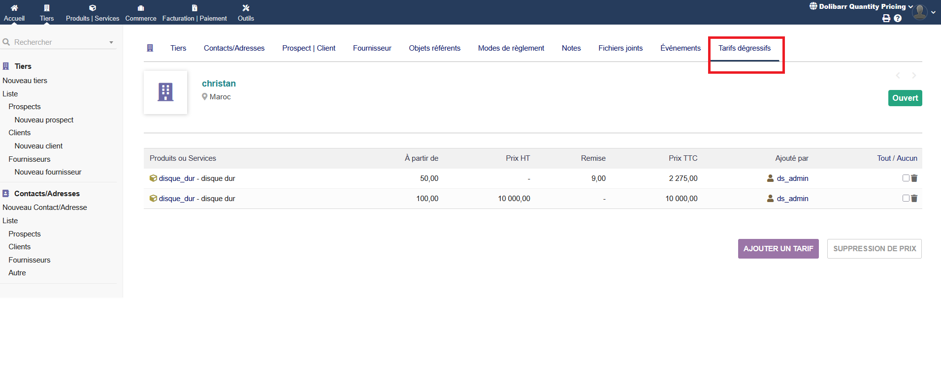 Dolibarr Quantity Pricing