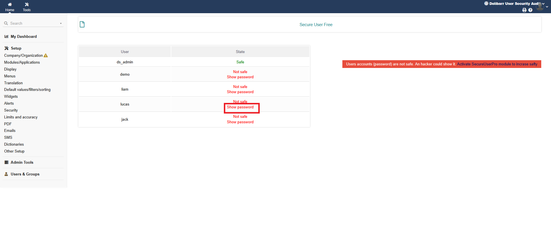 Dolibarr User Security Audit