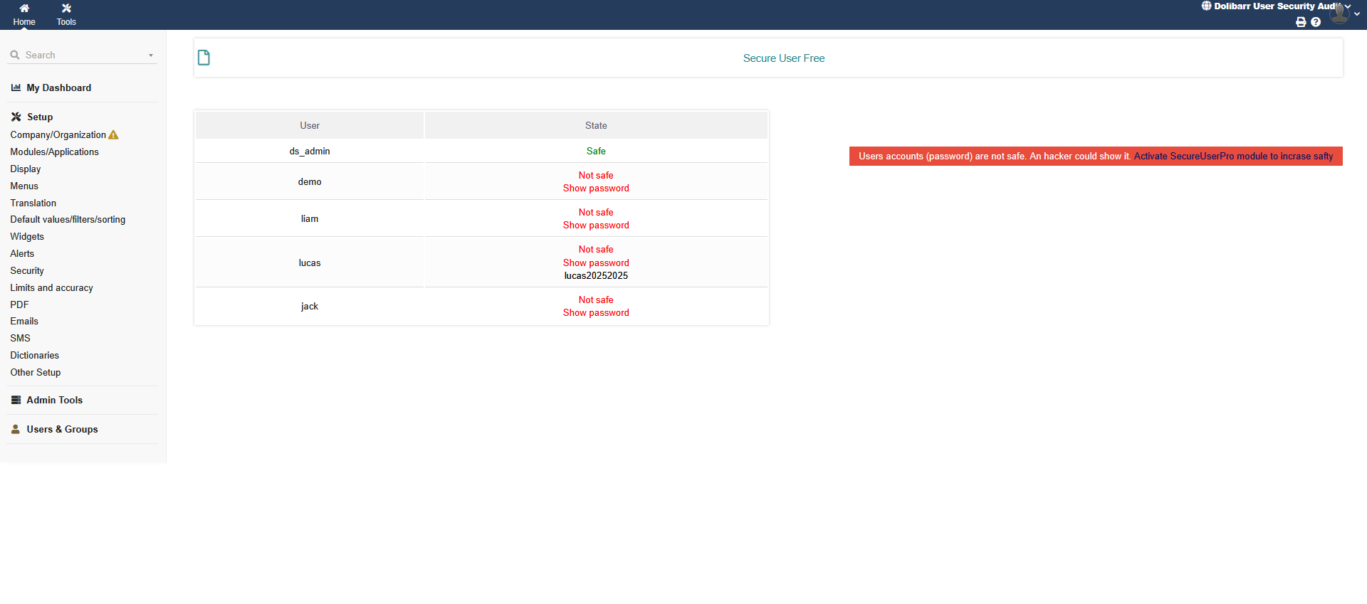 Dolibarr User Security Audit