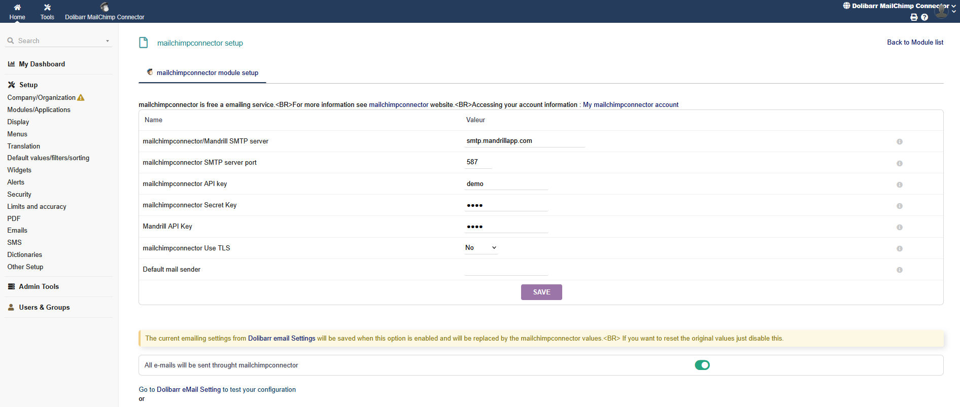 Dolibarr MailChimp Connector