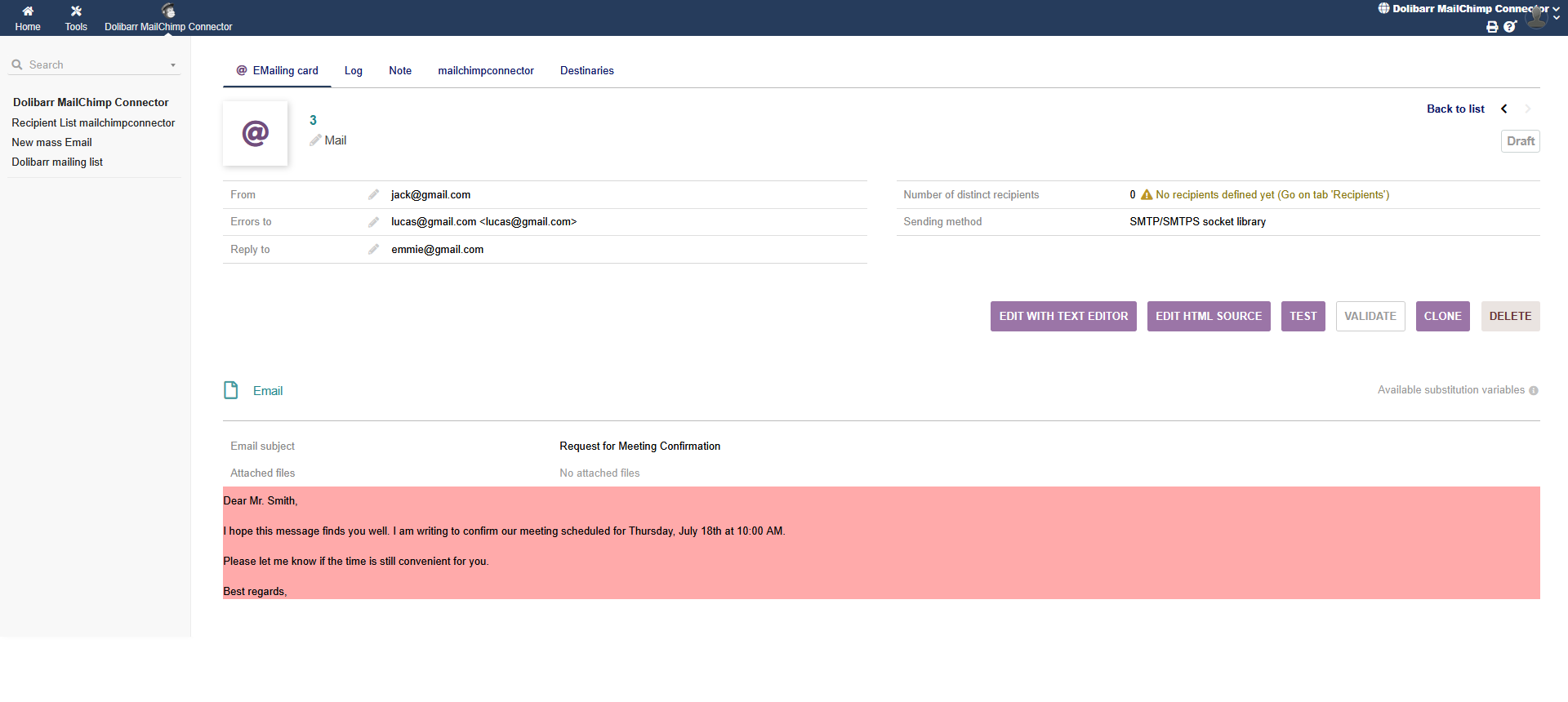Dolibarr MailChimp Connector