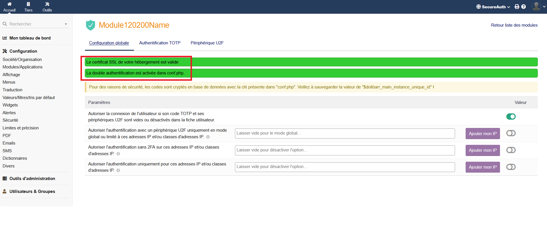 Secure Auth - Dolibarr MarketPlace