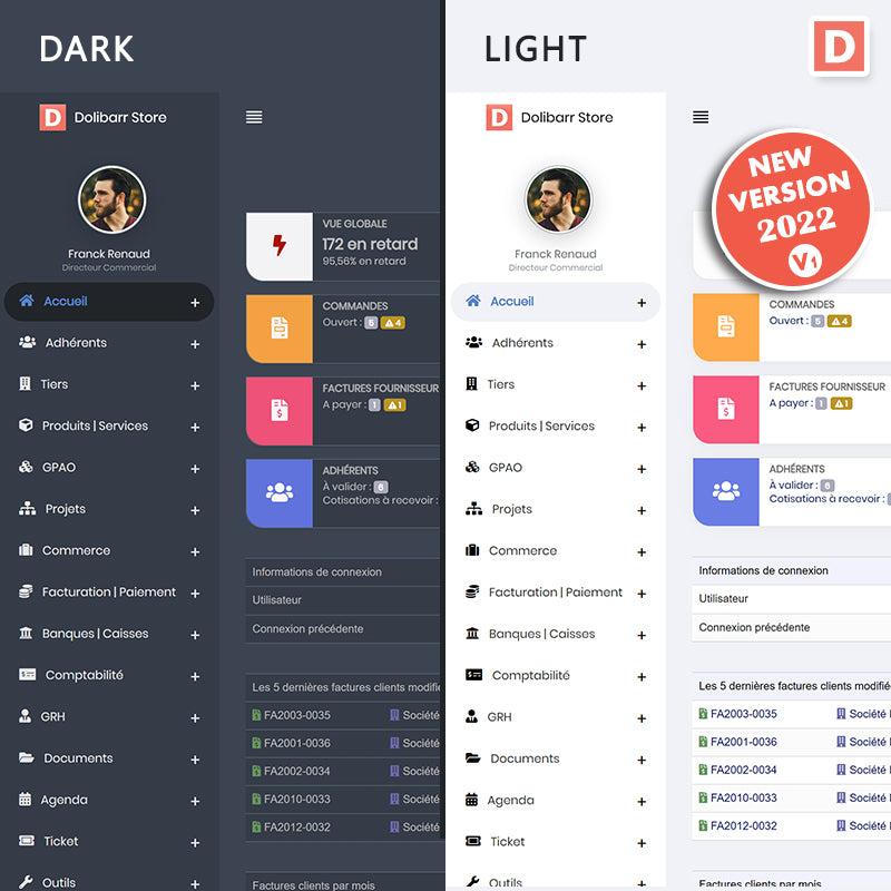 Dark & Light Pro ERP Dolibarr theme - Doli MarketPlace